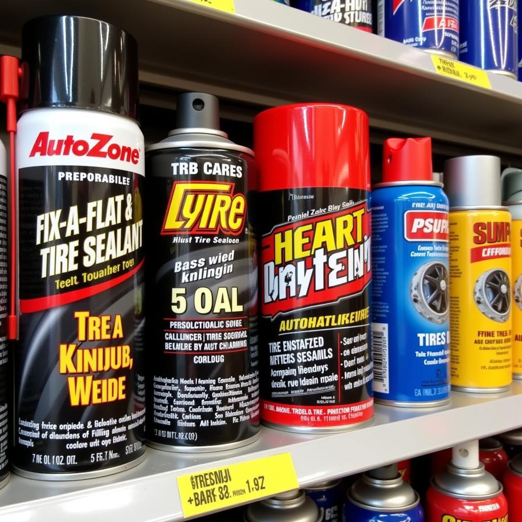 Fix-a-Flat Products Displayed on a Shelf at AutoZone