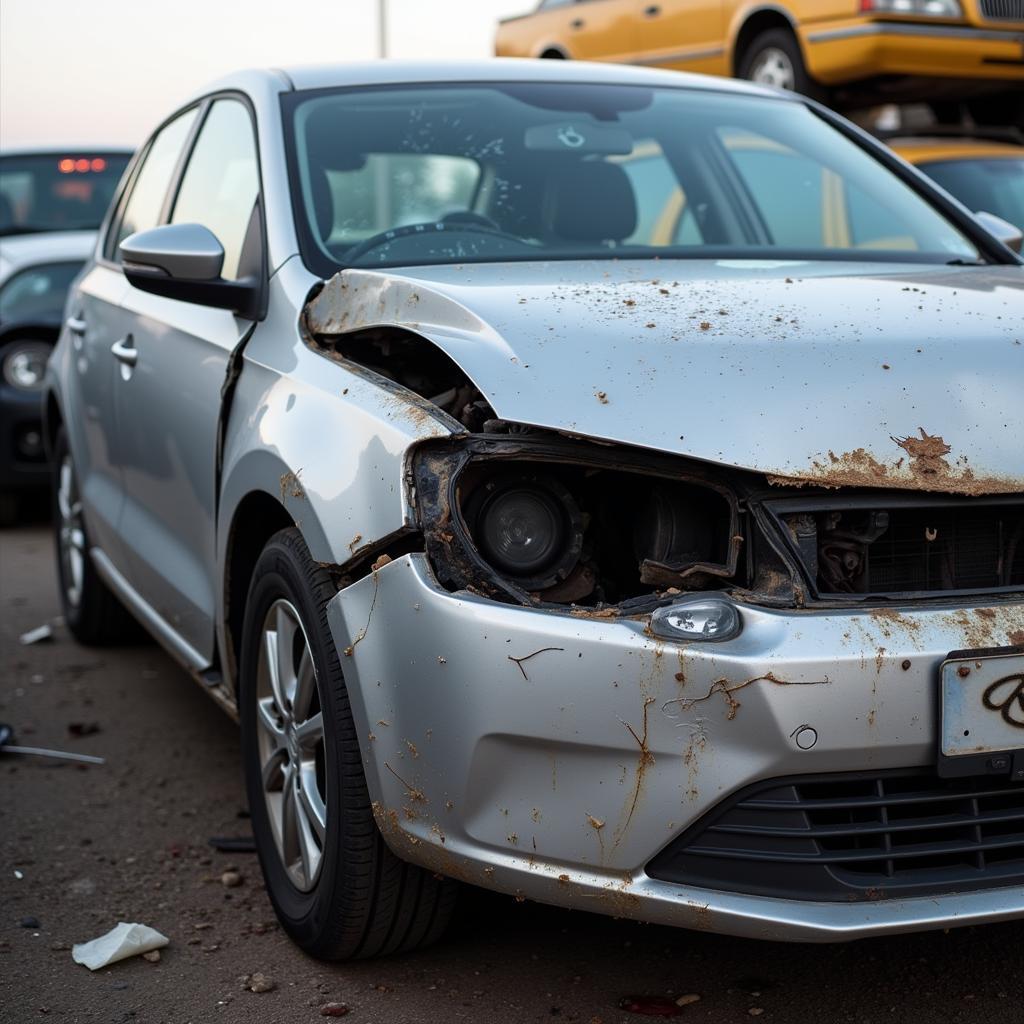 Damaged car ready for scrap evaluation