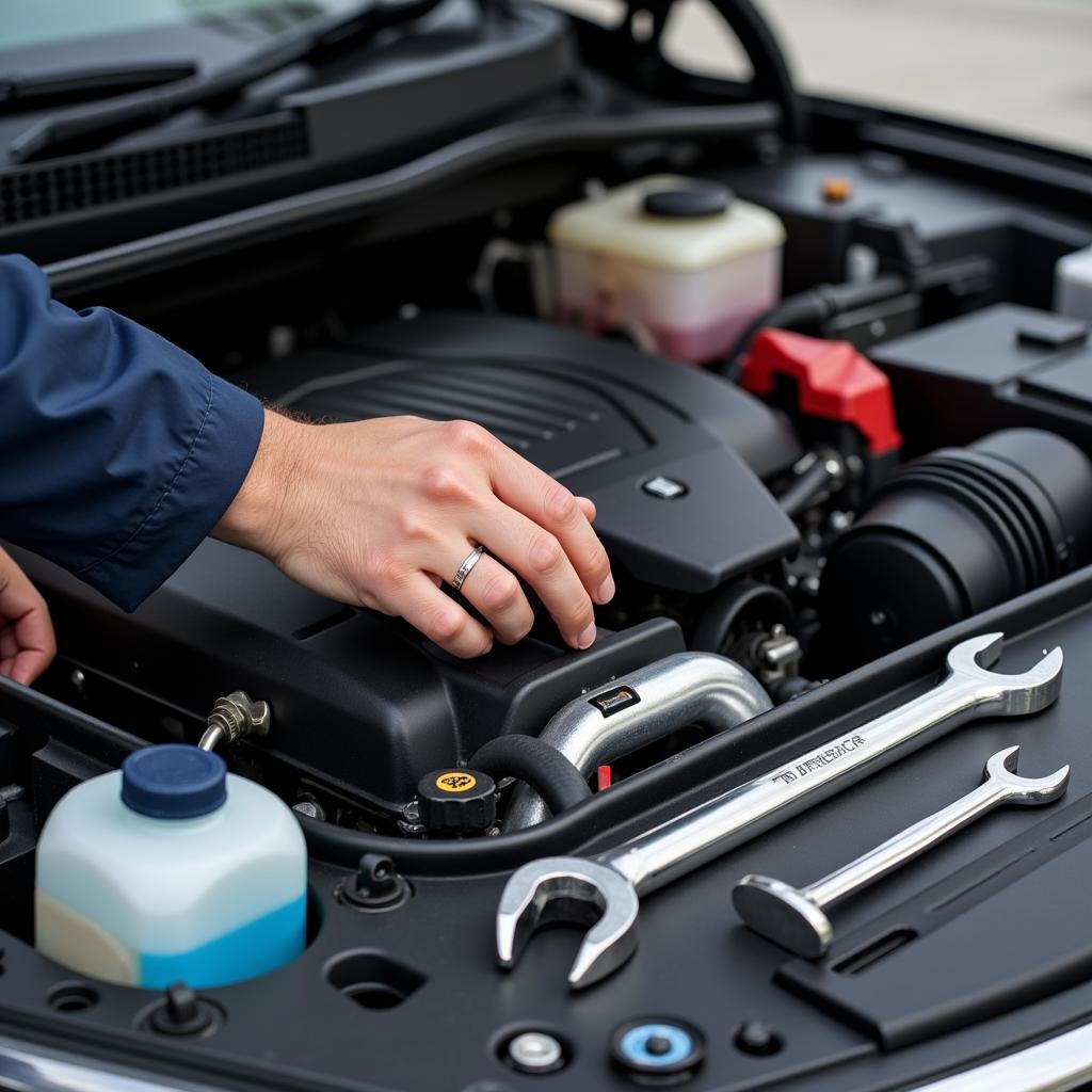 Inspecting a Foreign Car Engine Compartment