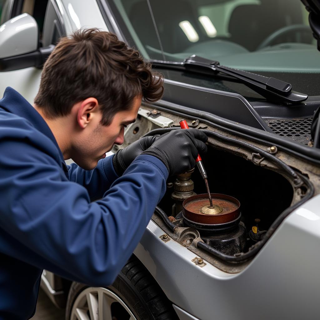 Repairing or replacing a car's fuel tank.