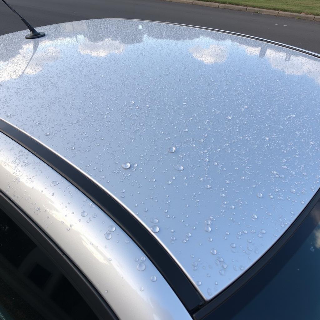 Hail damage on a car roof after a hailstorm