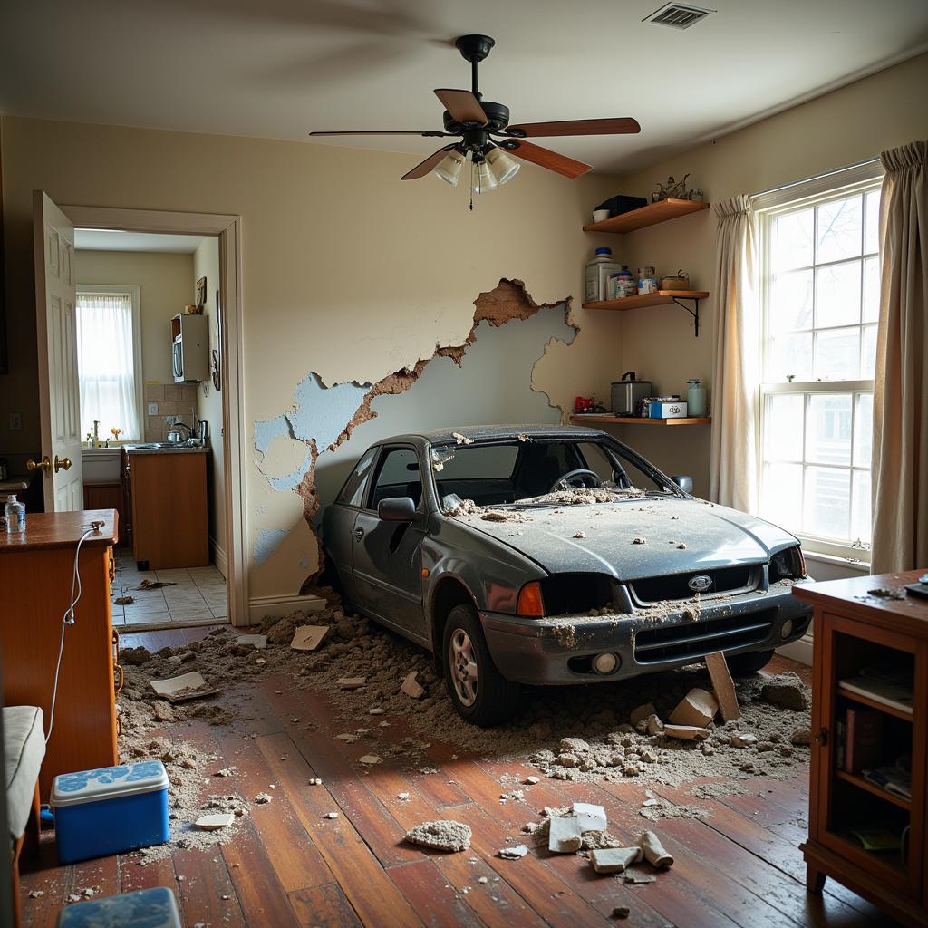 House Structural Damage After Car Crash