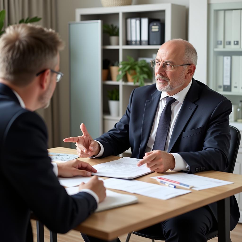 Lawyer explaining lemon law options to a frustrated car owner