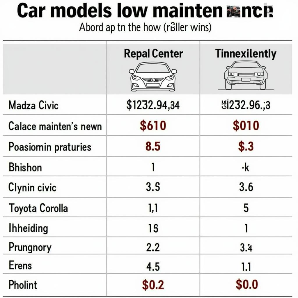 Comparing Low Cost Maintenance Cars