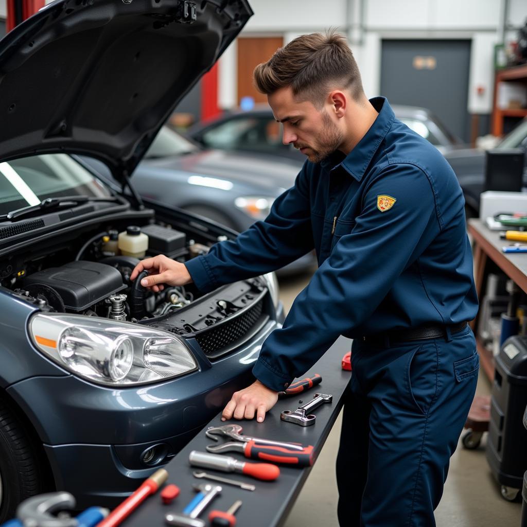 Mechanic Checking Car Fluids Before a Road Trip