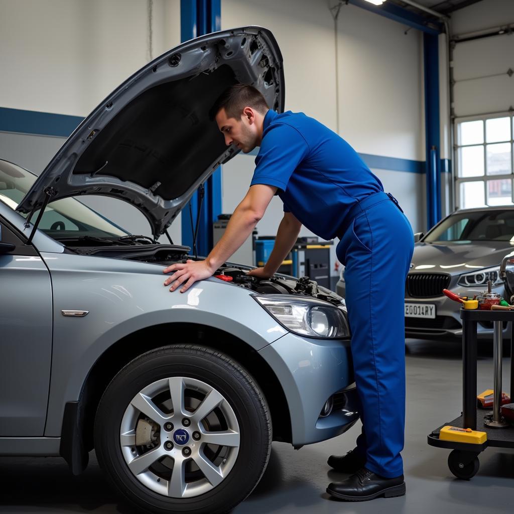 Mechanic Checking Car in a Garage