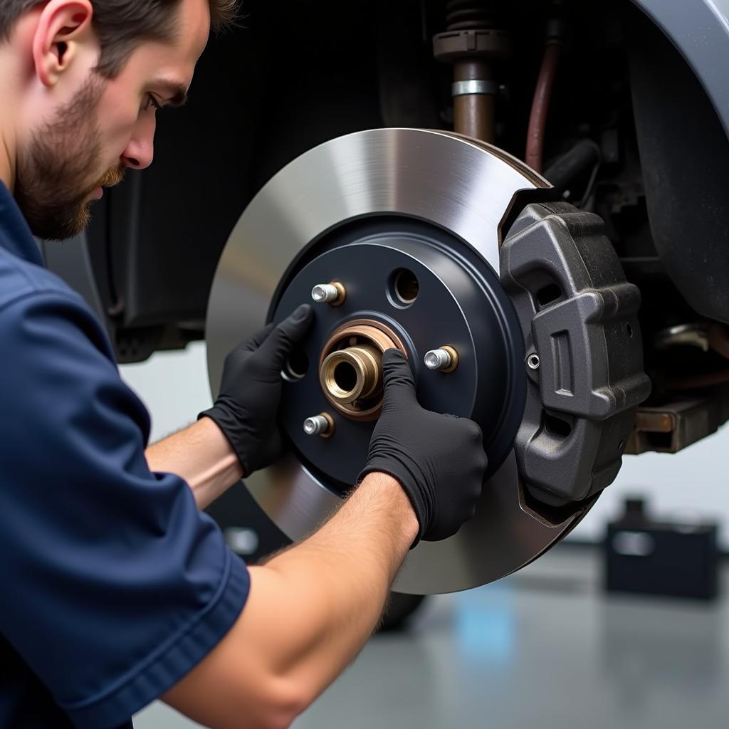 Mechanic Inspecting Brake Drum