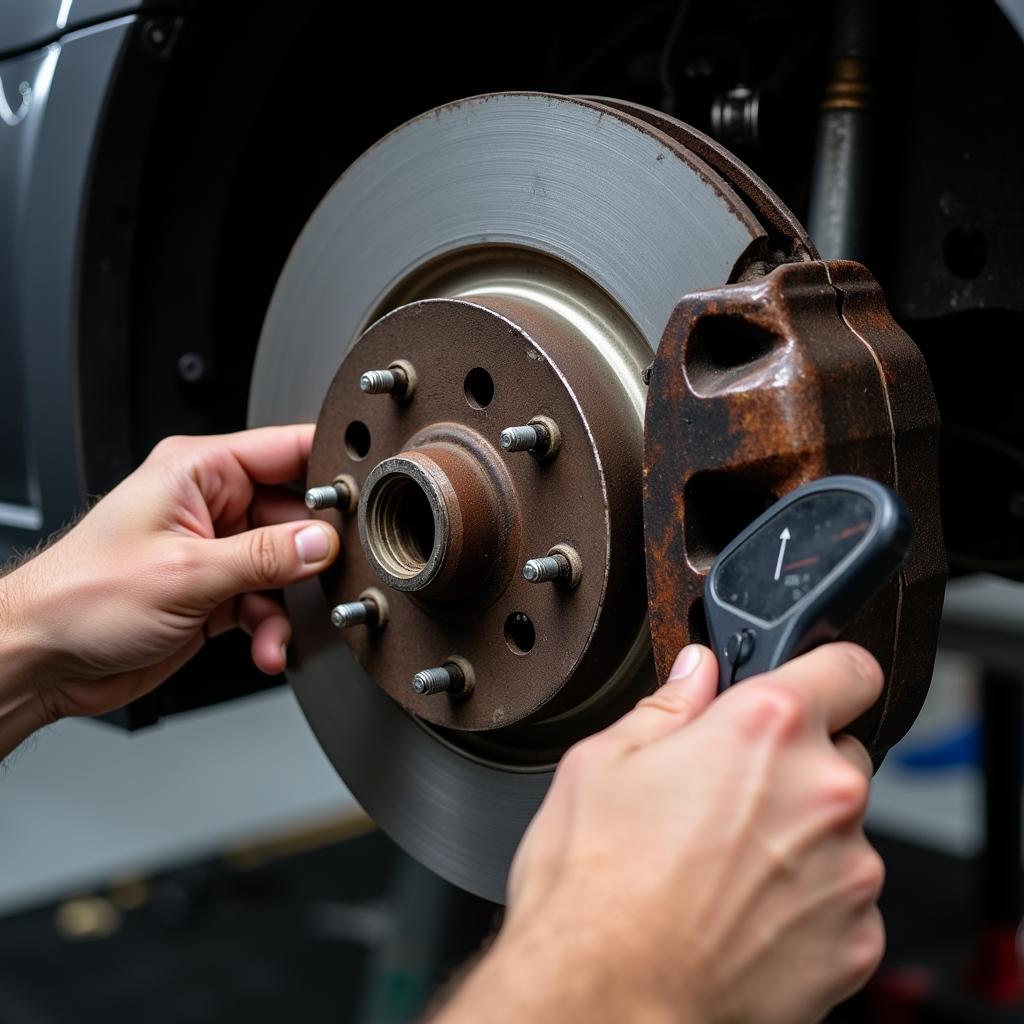 Mechanic Inspecting Brakes in Millersburg Ohio