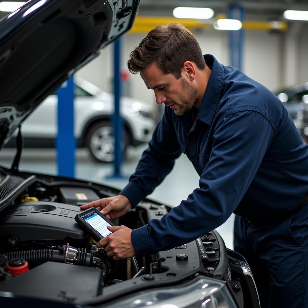 Mechanic Inspecting Car Engine