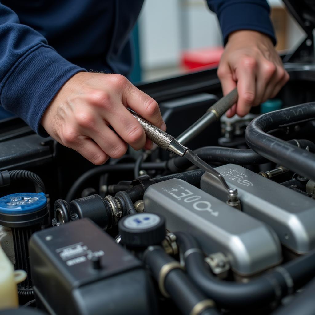 Mechanic Inspecting Car Engine