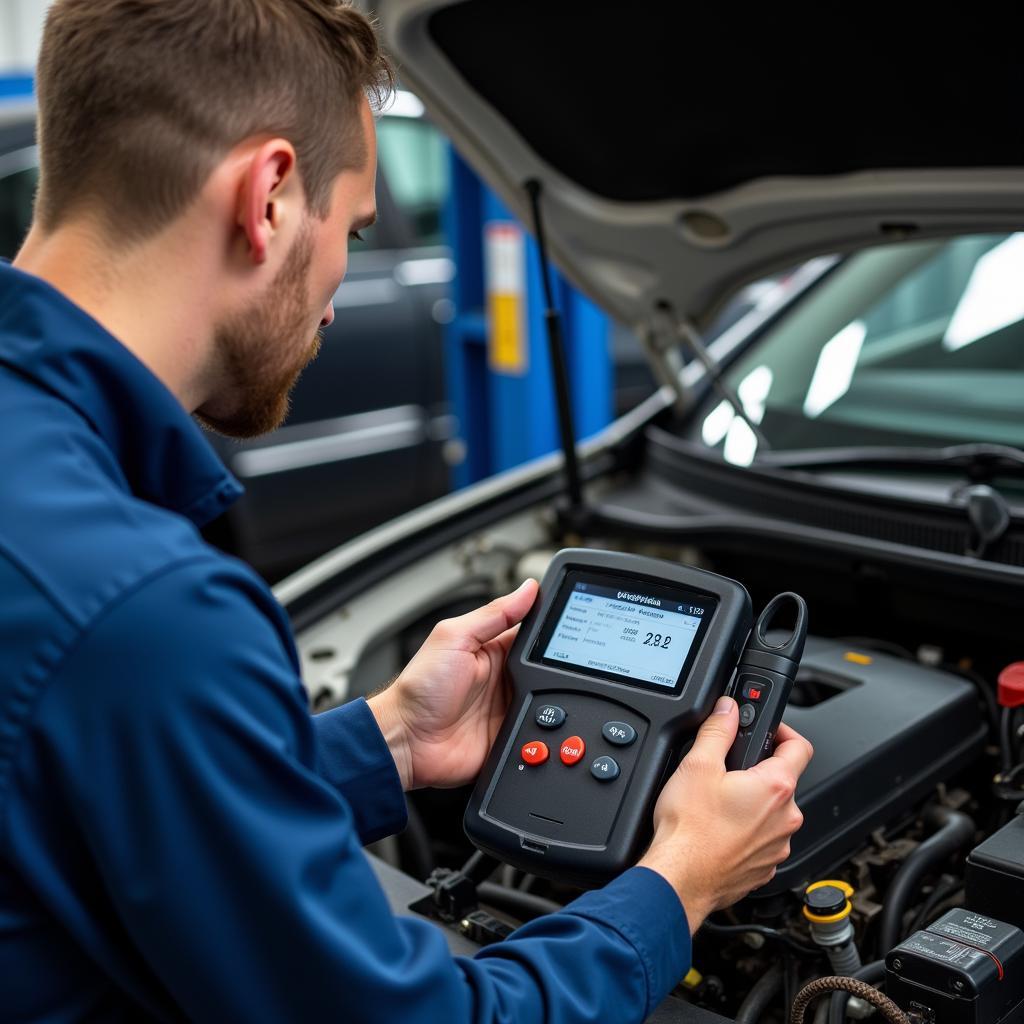 Mechanic Inspecting a Car Engine