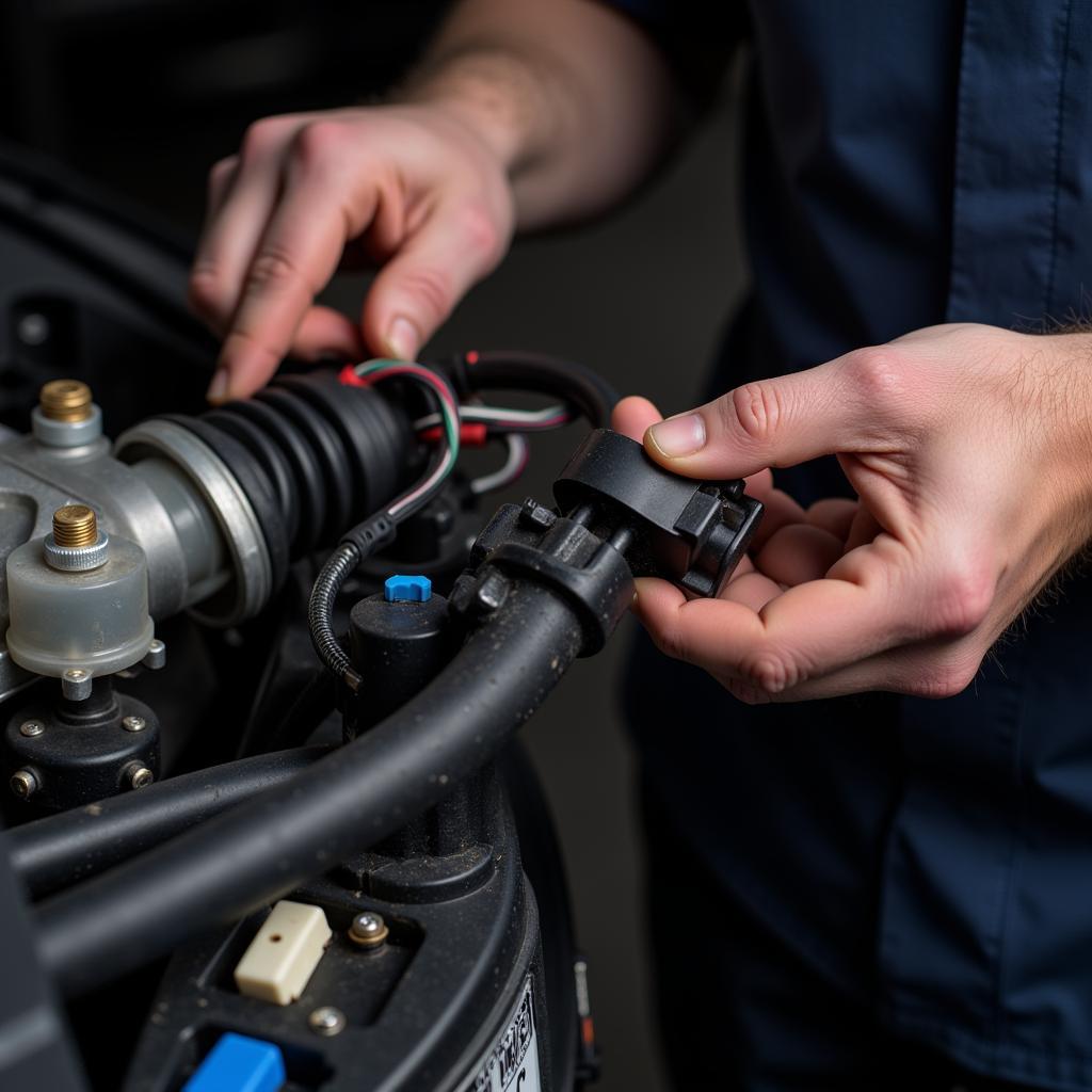 Mechanic Inspecting Car Wiring