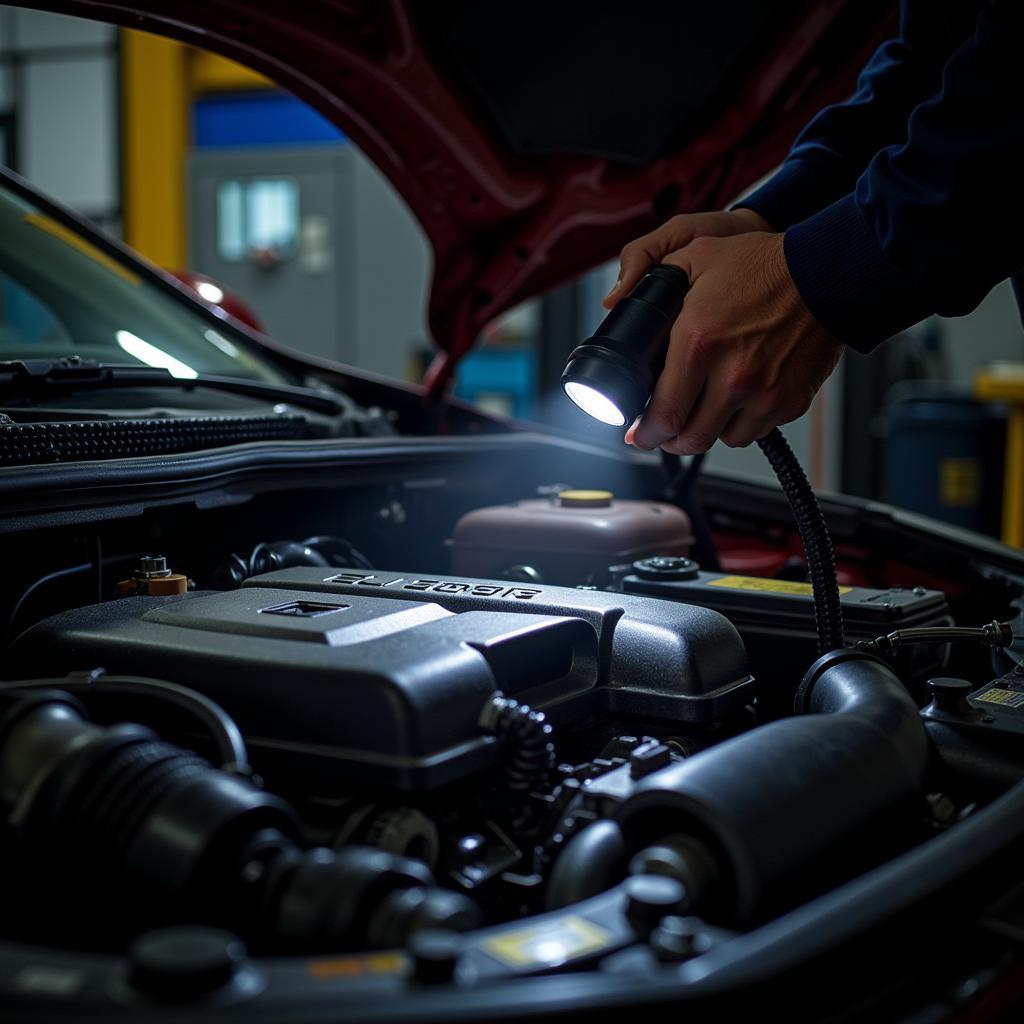 Mechanic Inspecting an Oil Leak