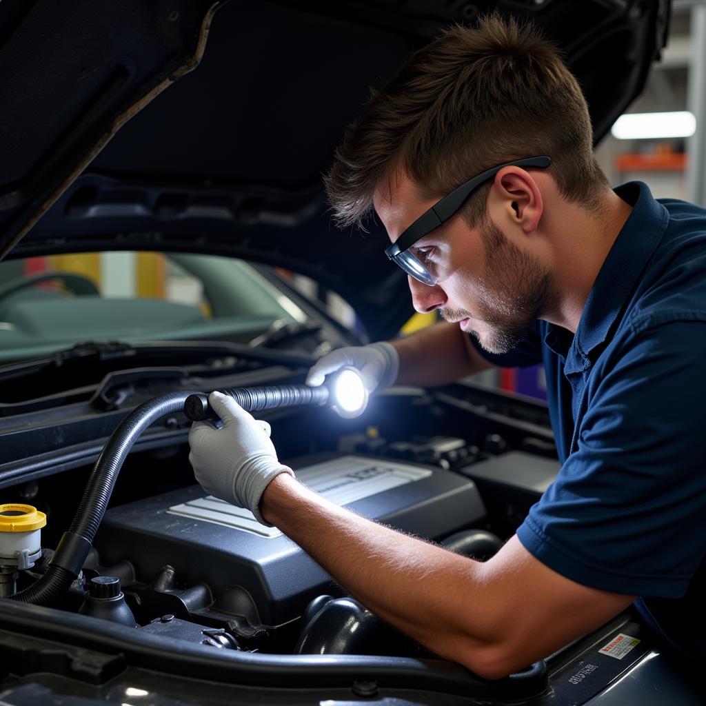 Mechanic Inspecting Radiator Hoses for Leaks