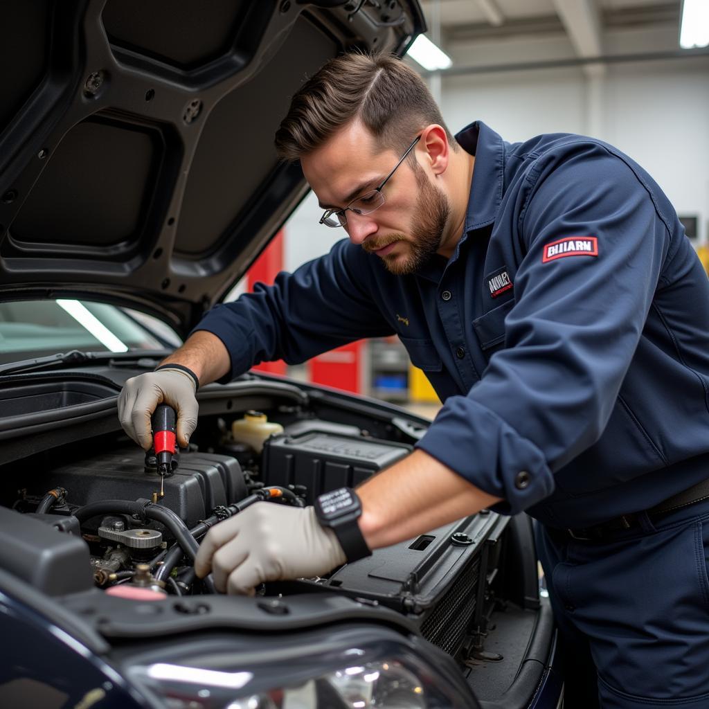 Mechanic Inspecting a Used Car for Problems