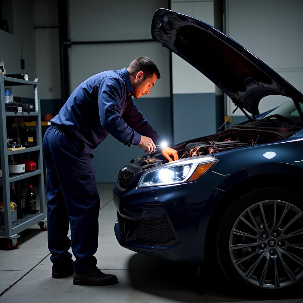 Mechanic Inspecting Car Engine