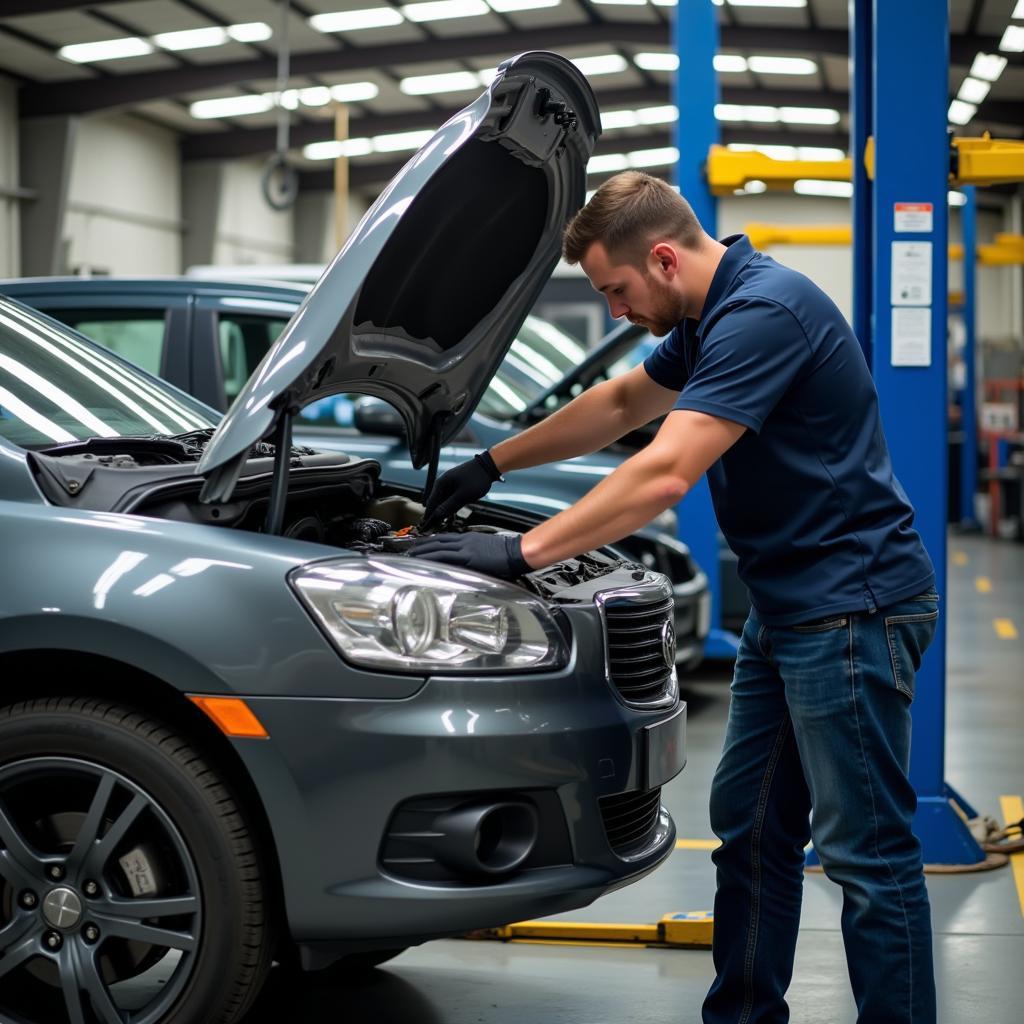 Mechanic Repairing Car