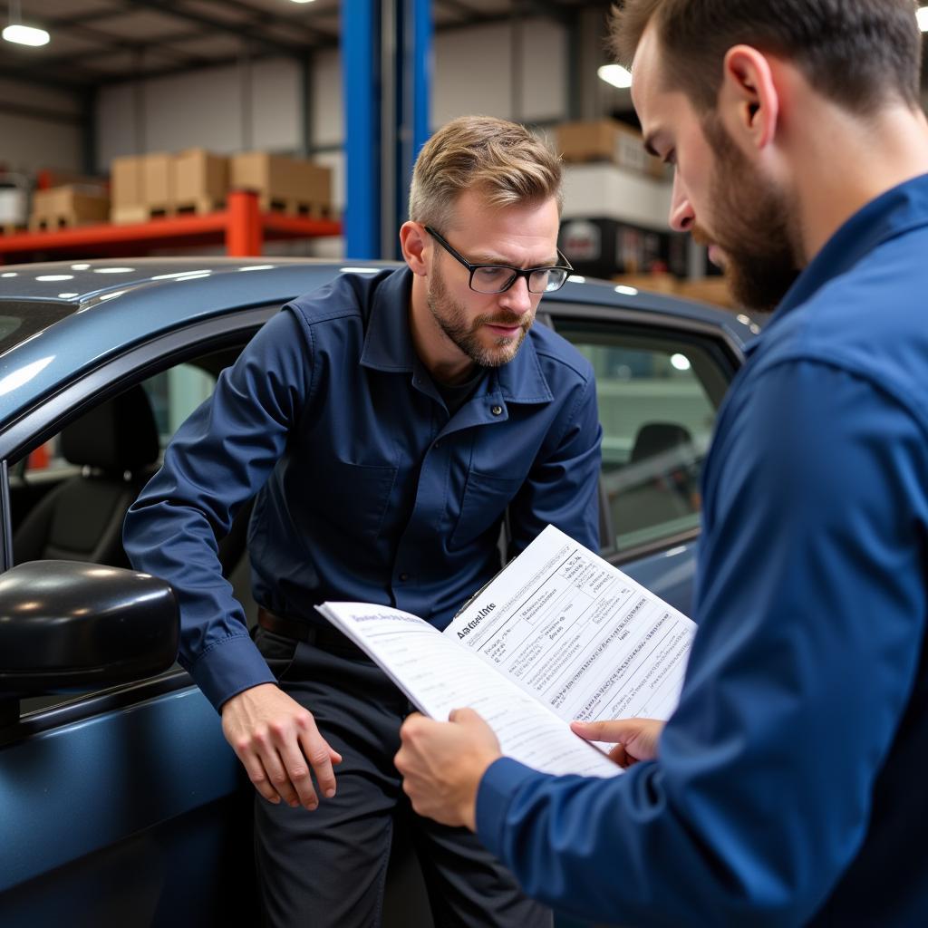 Mechanic Reviewing Car Maintenance Log