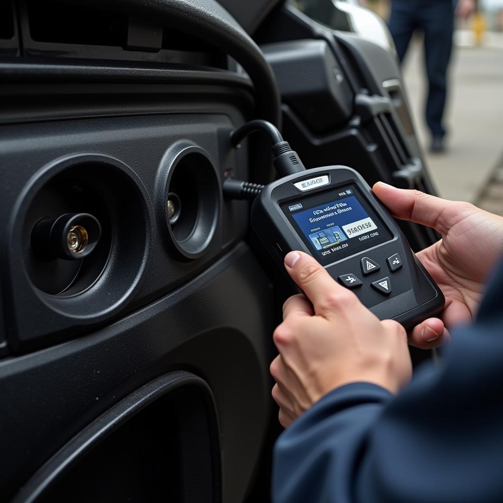 Mechanic Using Diagnostic Scanner for Emission Testing