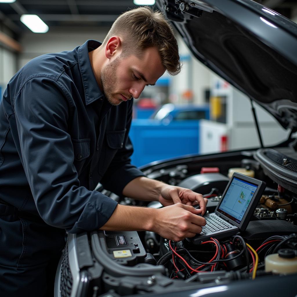 Mechanic Working on Car Electrical System