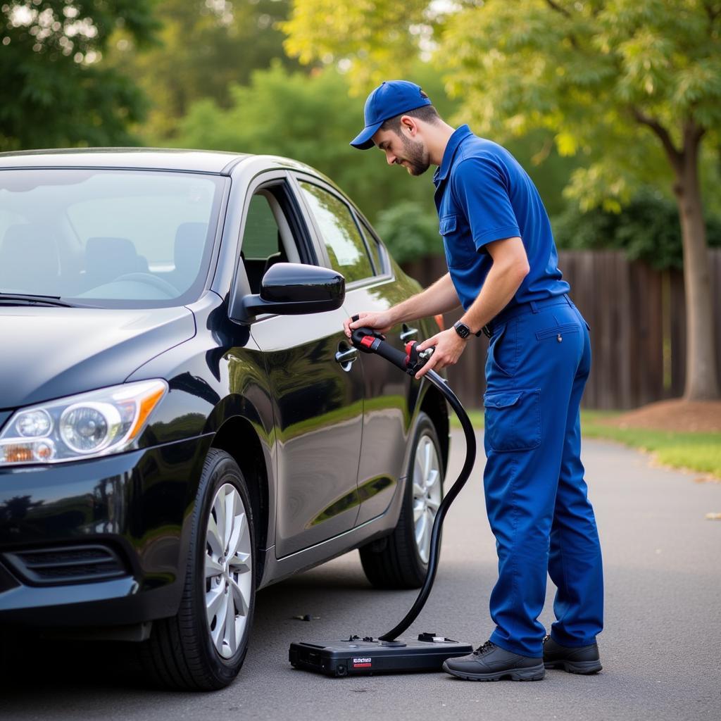 Mobile Mechanic Servicing a Car at Home