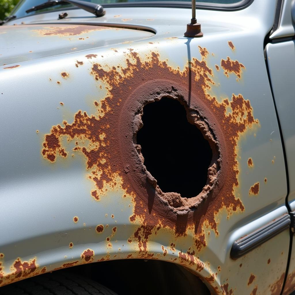 Penetrating rust on a car fender