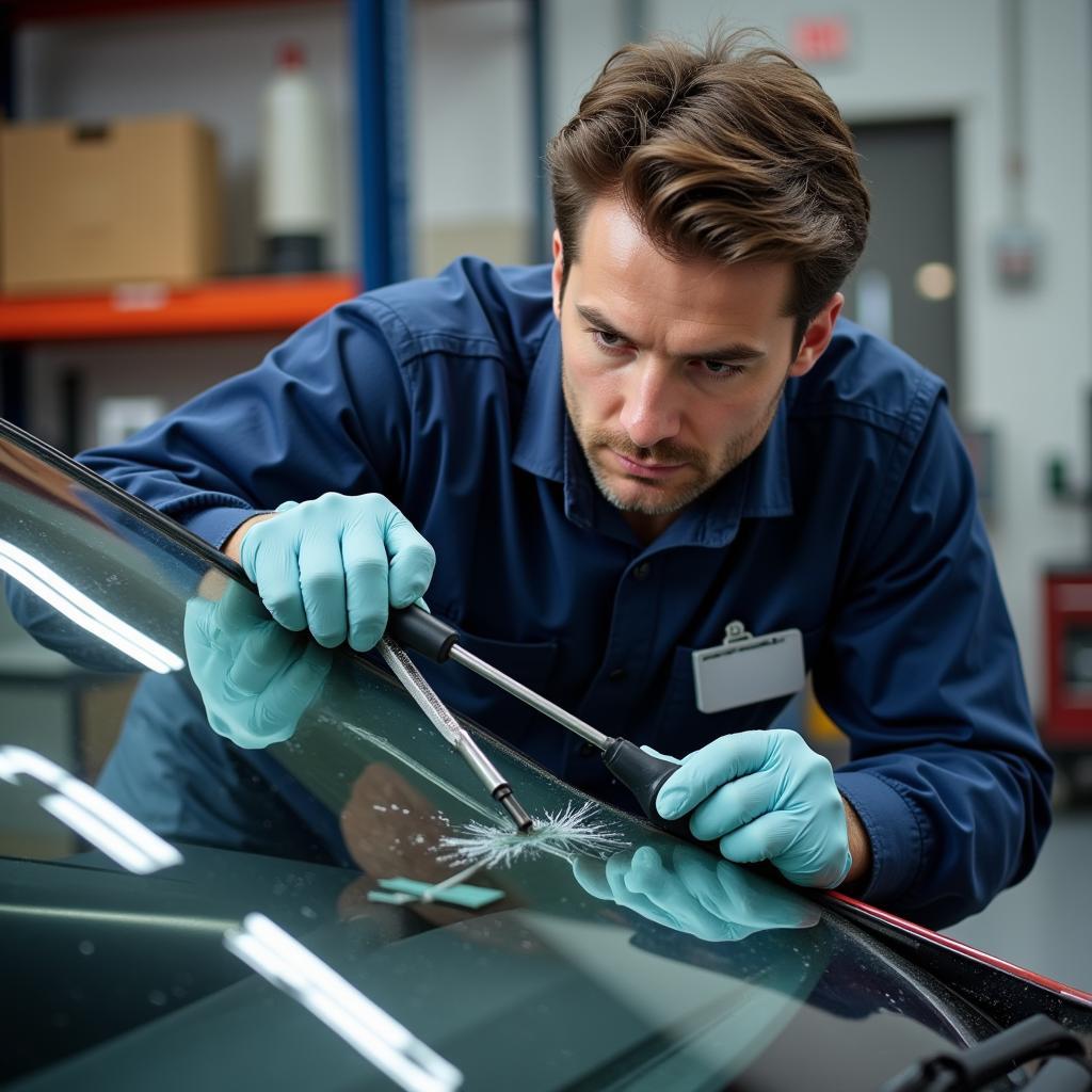 Professional Inspecting Windshield