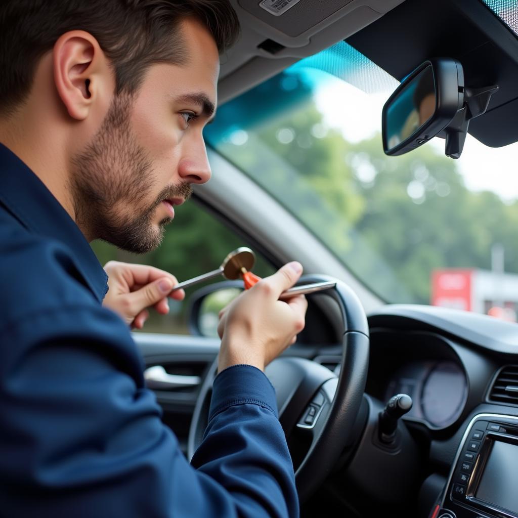 Professional Installing Car Interior Mirror