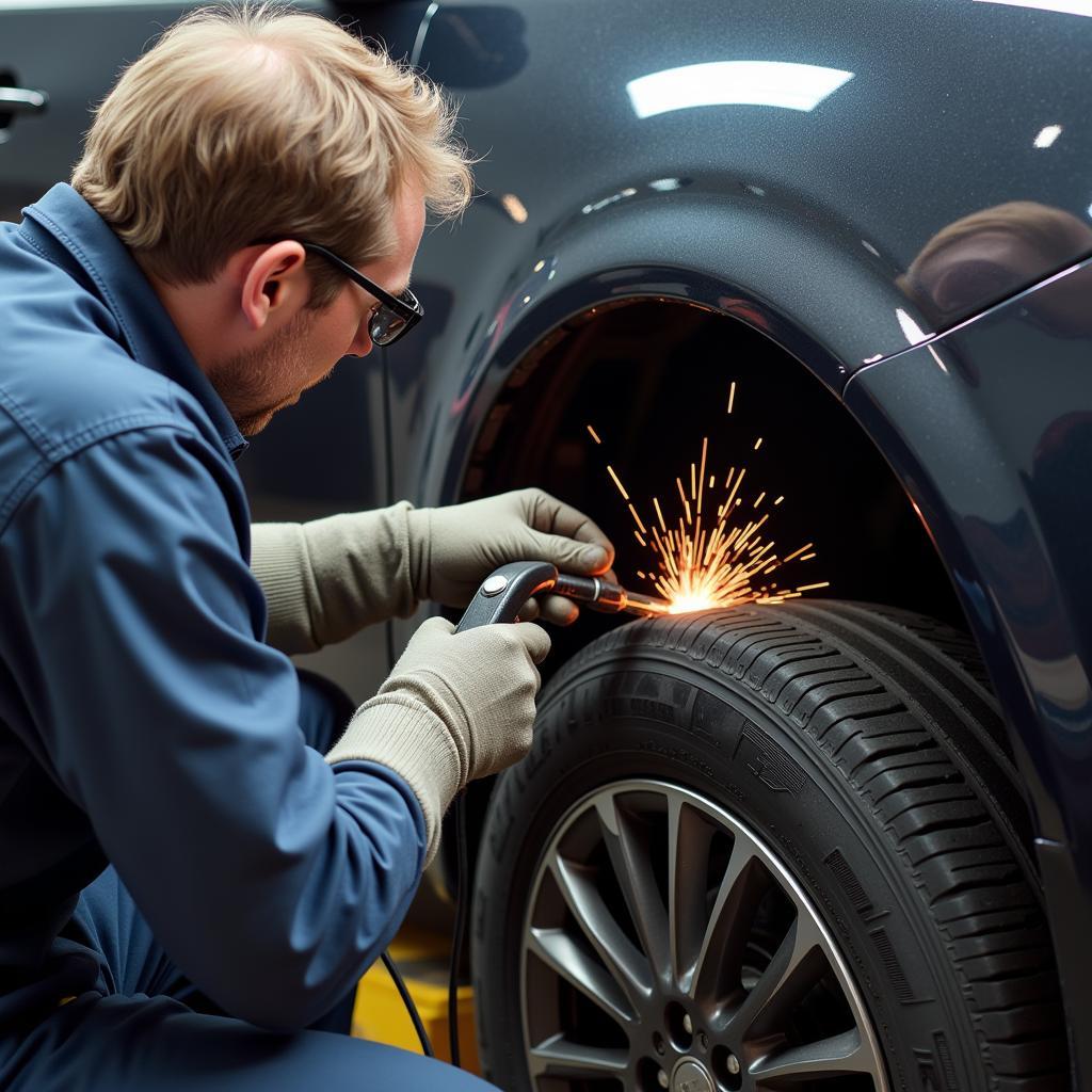 Professional repair of a large car hole