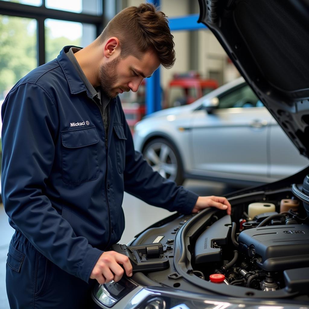 Regular car maintenance: Mechanic performing a comprehensive checkup.