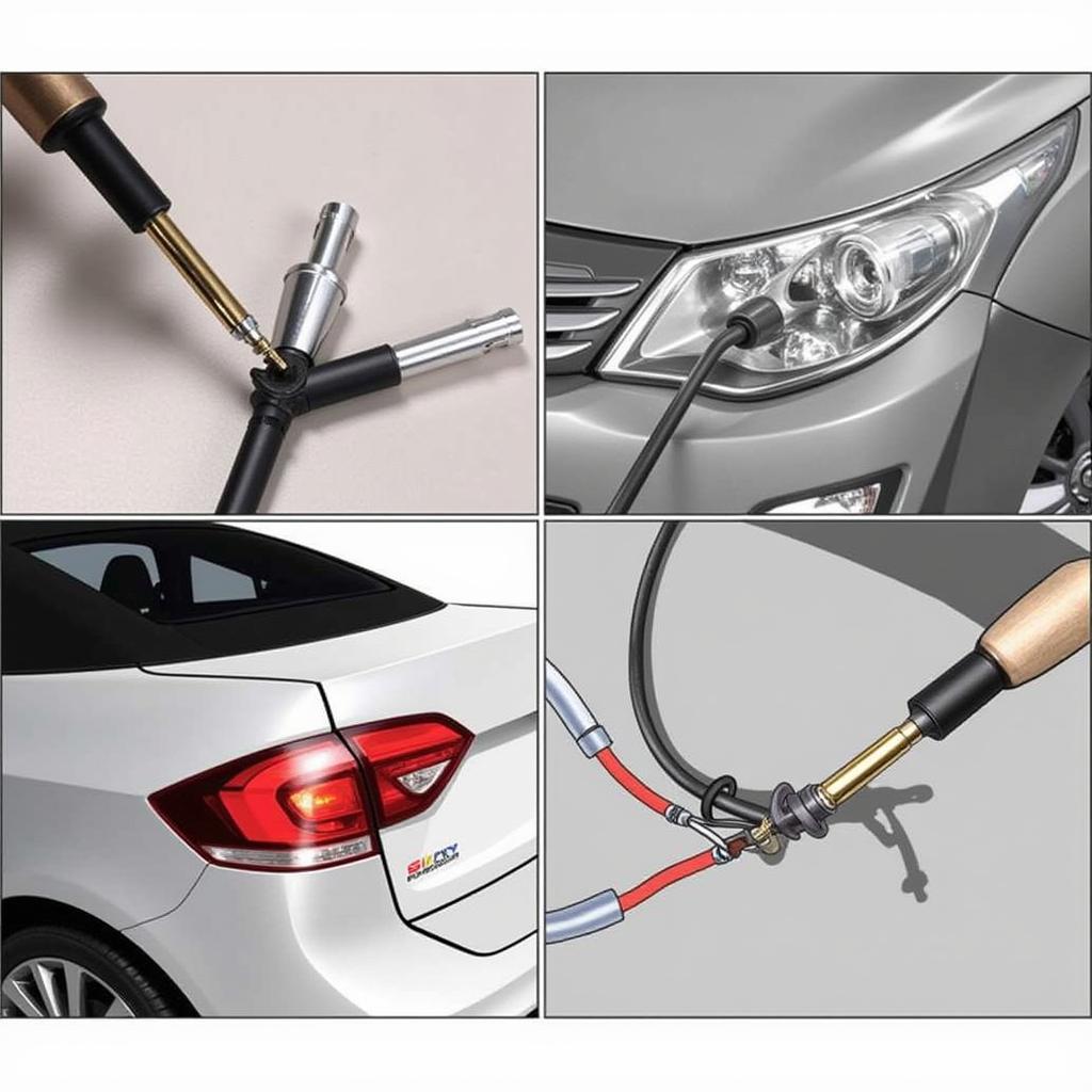 Repairing a broken car antenna plug with a soldering iron.