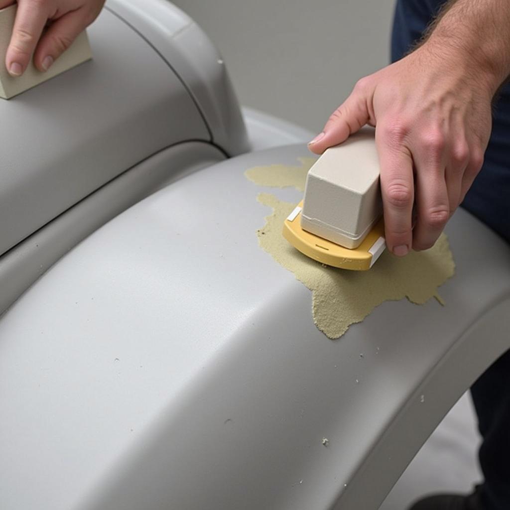 Sanding Bondo on a Car Fender