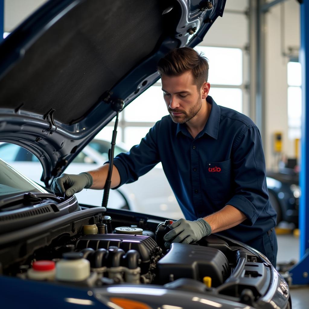 Sedan Mechanic Performing Inspection at 35,000 Miles