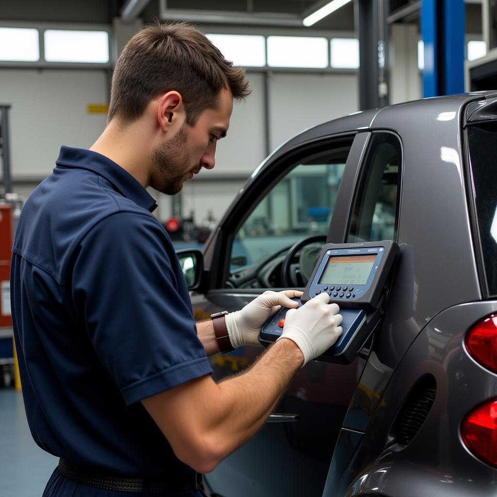 Professional Mechanic Working on a Smart Car