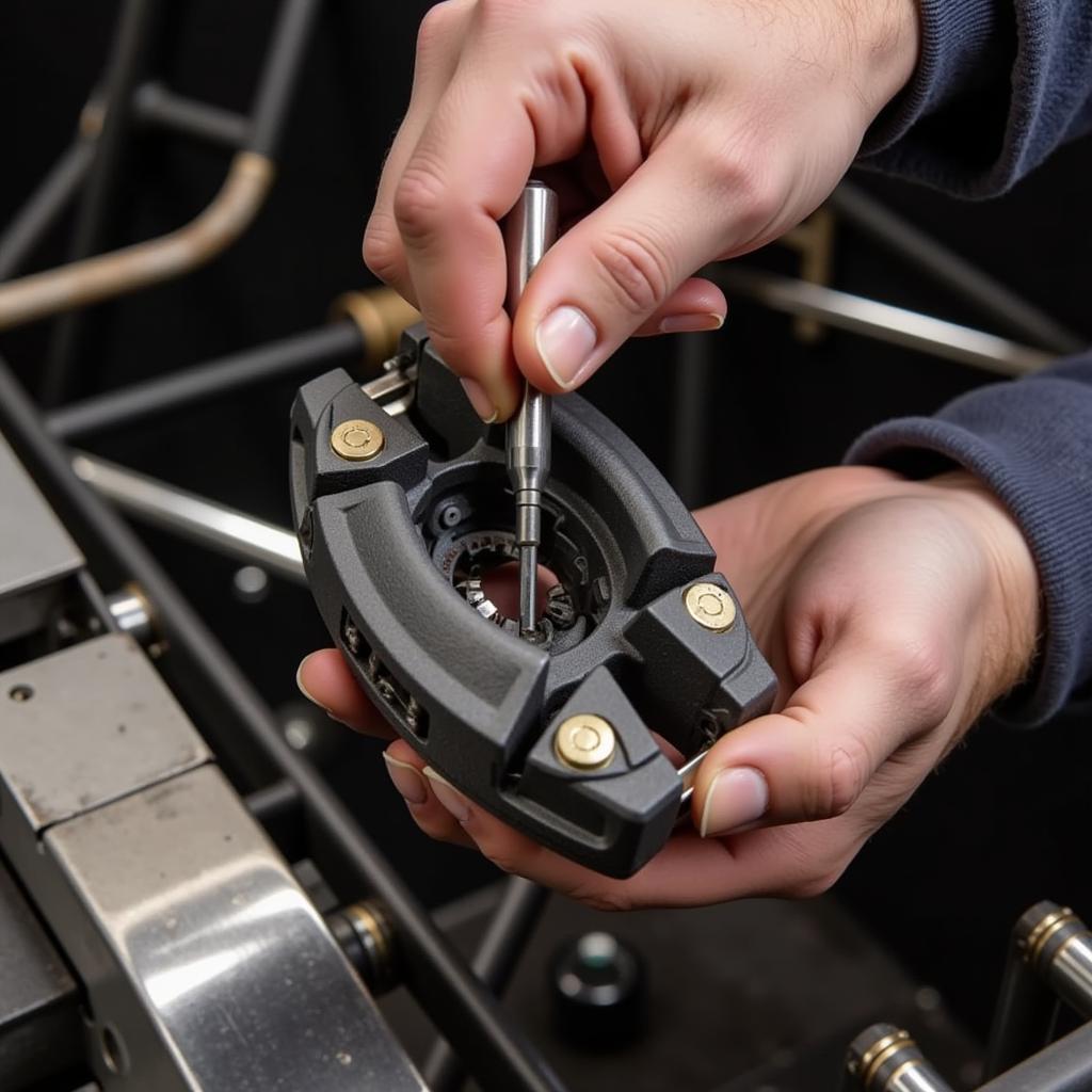 Inspecting a Sprint Car Brake Caliper