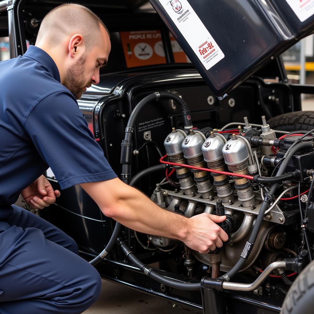 Inspecting a Sprint Car Engine