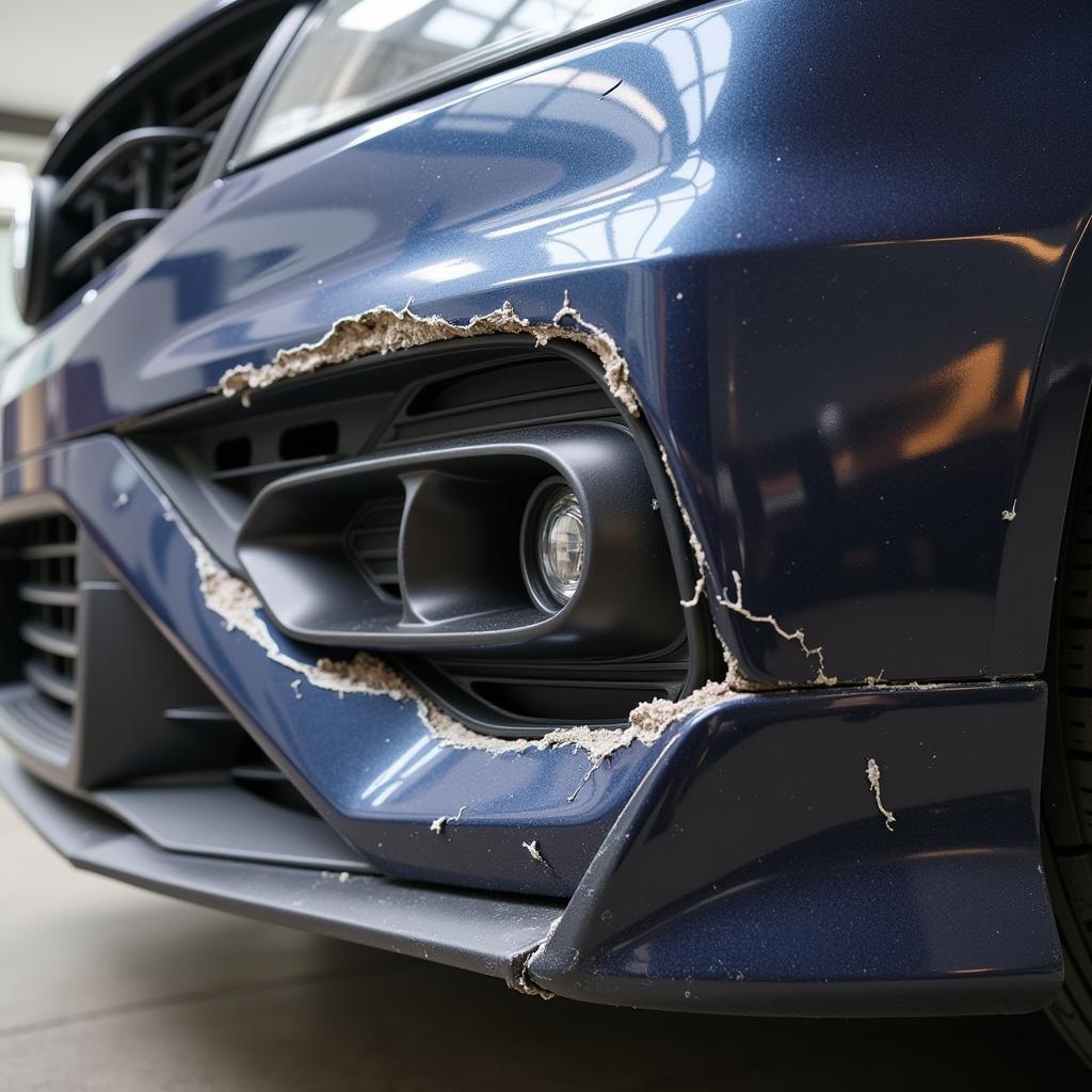 Close-up of a Torn Plastic Car Bumper