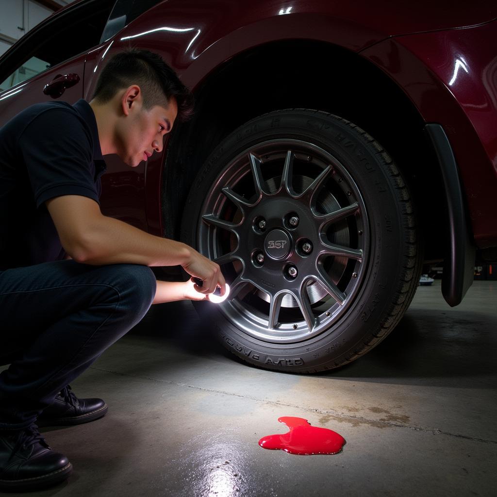 Checking for transmission fluid leaks underneath a vehicle