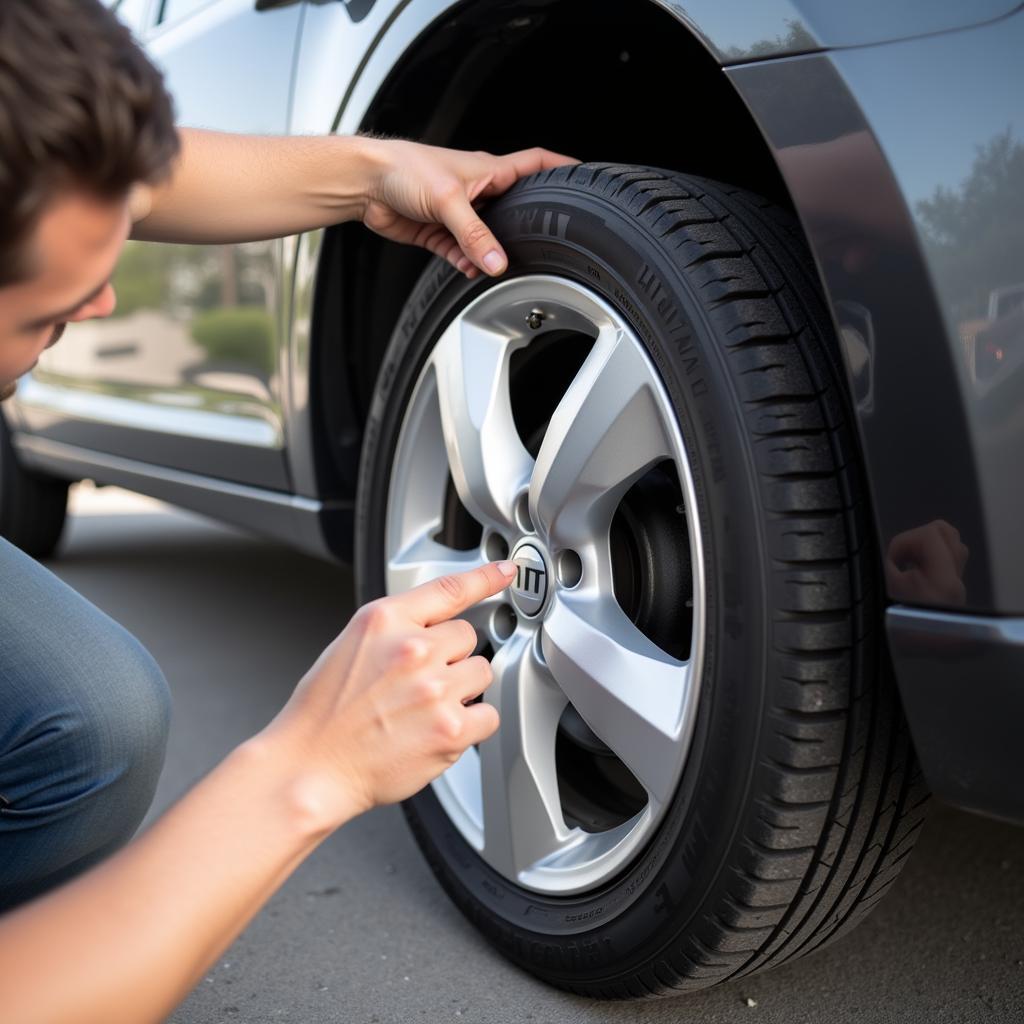 Inspecting a Car Tyre