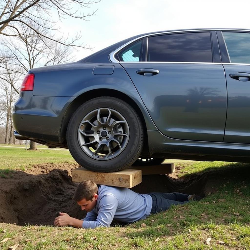 Using a Ditch for Car Repair Without a Jack