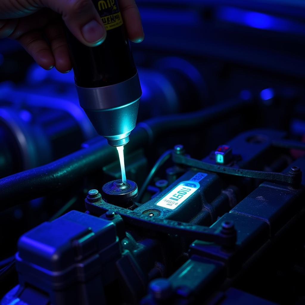 Using UV dye to locate an oil leak