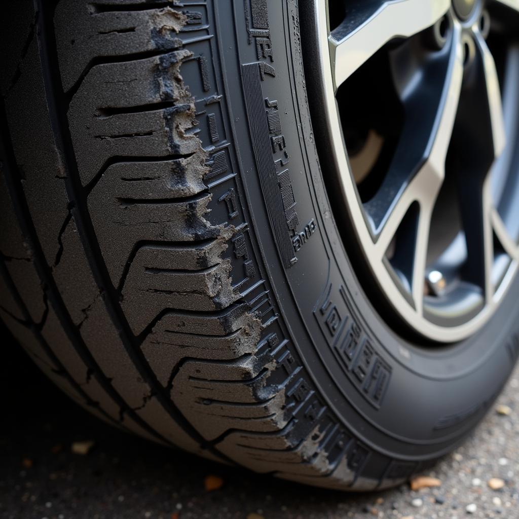 Close-up of Worn Car Tire